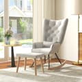 Miniatyrbillede 2 af 10: Rootz Loungestol med skammel - Gyngestol - Polstret stol og fodskammel - Fløjlspolstring - Gummitræben - Cremehvid - 66cm x 96cm x 101cm