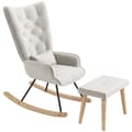Miniatyrbillede 1 af 10: Rootz Loungestol med skammel - Gyngestol - Polstret stol og fodskammel - Fløjlspolstring - Gummitræben - Cremehvid - 66cm x 96cm x 101cm