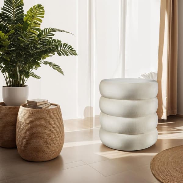 Skammel Altu, polstret, opbevaring - Velour look creme-hvid
