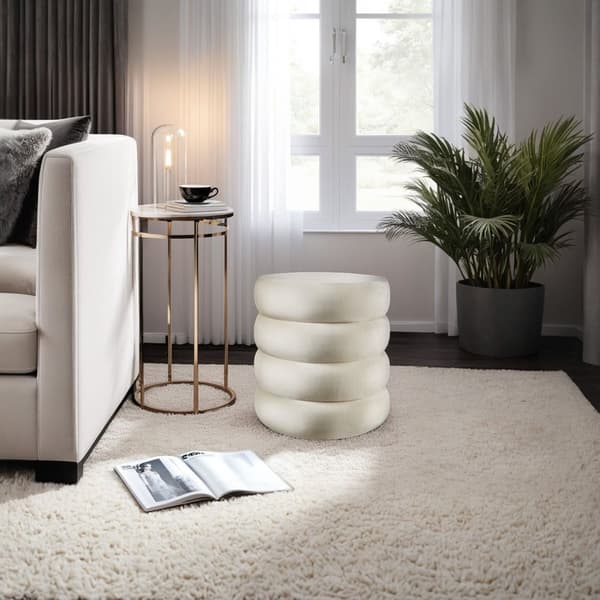 Skammel Altu, polstret, opbevaring - Velour look creme-hvid