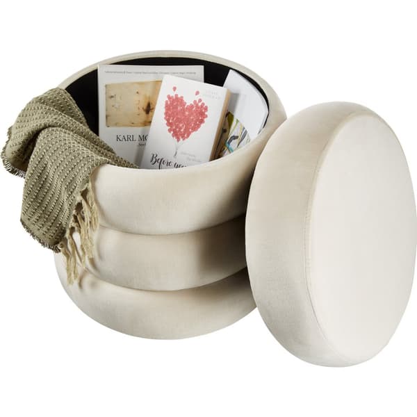 Skammel Altu, polstret, opbevaring - Velour look creme-hvid