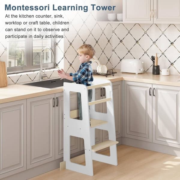 Rootz Kids Learning Tower turvatangoilla - Montessori Kitchen Helper - Valkoinen puu - Taaperoiden jakkara - 59cm x 90cm x 41cm