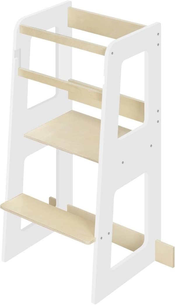 Rootz Kids Learning Tower turvatangoilla - Montessori Kitchen Helper - Valkoinen puu - Taaperoiden jakkara - 59cm x 90cm x 41cm