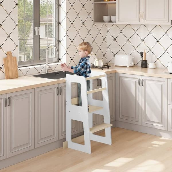 Rootz Kids Learning Tower turvatangoilla - Montessori Kitchen Helper - Valkoinen puu - Taaperoiden jakkara - 59cm x 90cm x 41cm