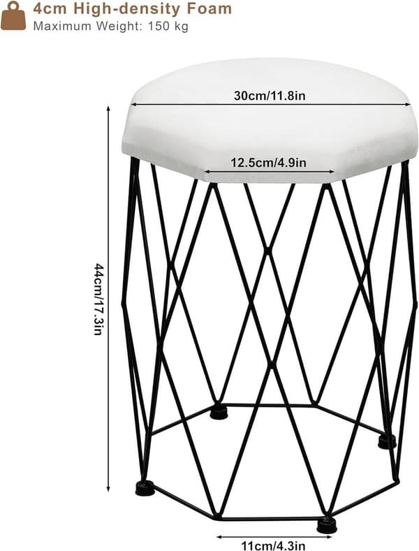 Rootz Makeup Pall - Sminkstol - Pall omklädningsrum - Mjuk vadderad sits - Robust metallram - Anti-halk design - 30 cm x 44,5 cm x 30 cm