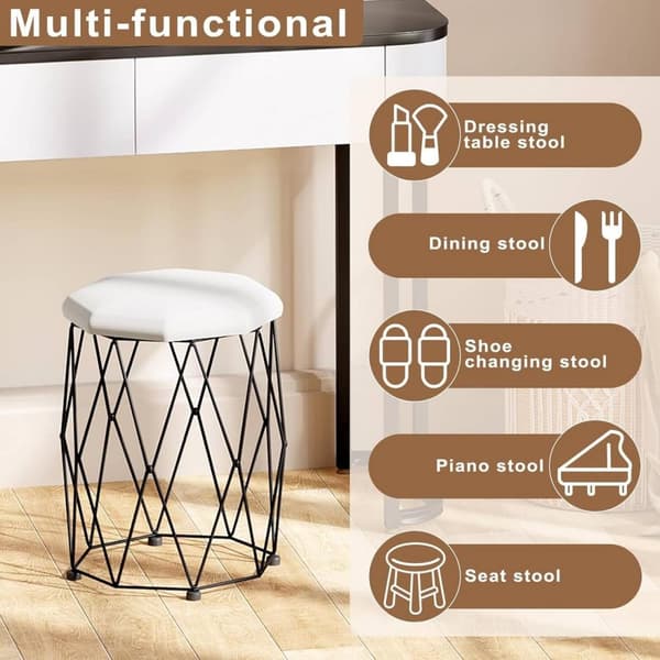 Rootz Makeup Pall - Sminkstol - Pall omklädningsrum - Mjuk vadderad sits - Robust metallram - Anti-halk design - 30 cm x 44,5 cm x 30 cm