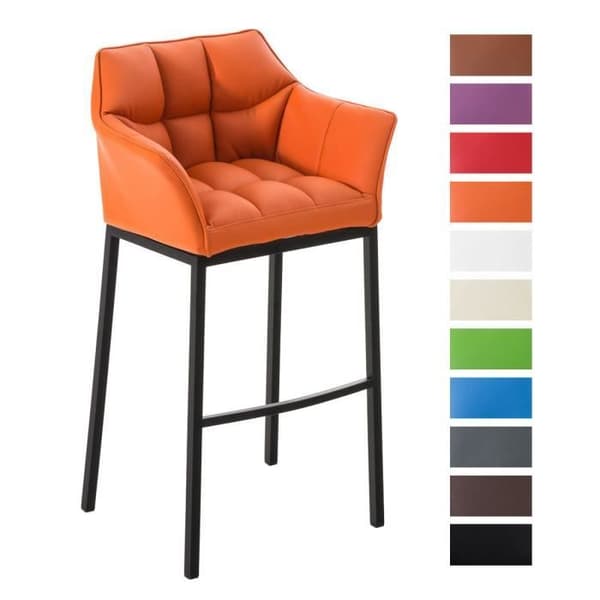CLP DAMASO B Barpall med 4 svarta stålben, PU-beläggning, bekvämt fotstöd och armstöd 110 cm Orange