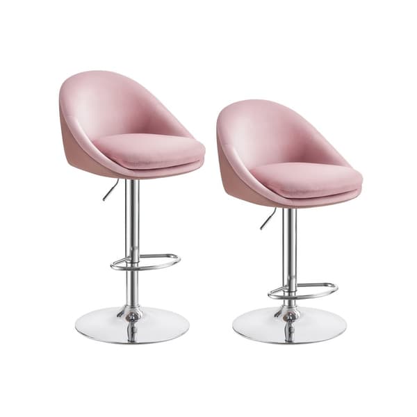 Rootz 2-delade set barstolar - Bänkstolar - Justerbar i höjdled - Sammet - PU-läder - Metallram - Pastellrosa-silvergrå - 52,5 cm x 50 cm x (97,5-108,