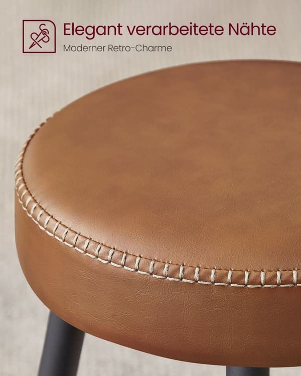 Rootz Ekho Collection - 2-delad barstolsset - Karamellbrun - konstläder - Stålram - 51,6 cm x 51,6 cm x 76,2 cm