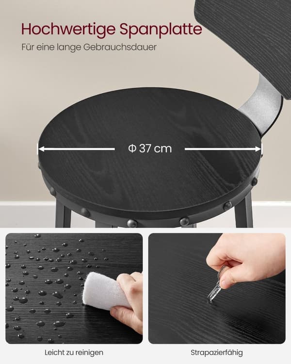 Rootz Industrial Design -baarijakkarasarja 2 kpl - Ebony Black - Lastulevy, Teräs - Tasokorkeus jakkarat - 54cm x 99cm - 37cm Istuin - Korkeus 73cm