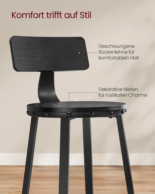 Rootz Industrial Design -baarijakkarasarja 2 kpl - Ebony Black - Lastulevy, Teräs - Tasokorkeus jakkarat - 54cm x 99cm - 37cm Istuin - Korkeus 73cm
