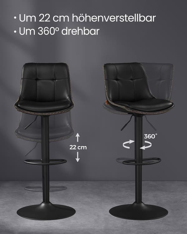 Rootz 2 baarituolia - Syöttötuolit - Selkänoja - PU-materiaali - Kromattu teräs - Vaahtomuovipehmuste - 44cm x 48cm x (90-112)cm