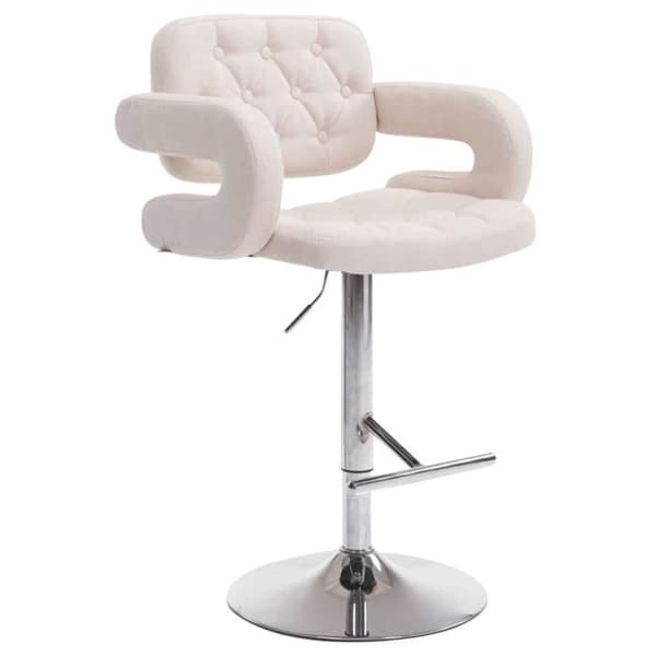 Barstol - POUILLAT - Beige - Höjdjusterbar - Tyg - Armstöd