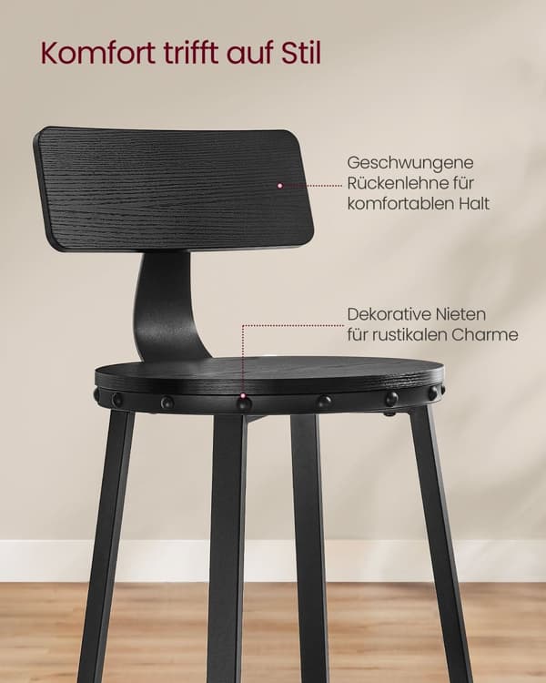 Barstol - Sæt med 2 - Industriel design - Ebony Black