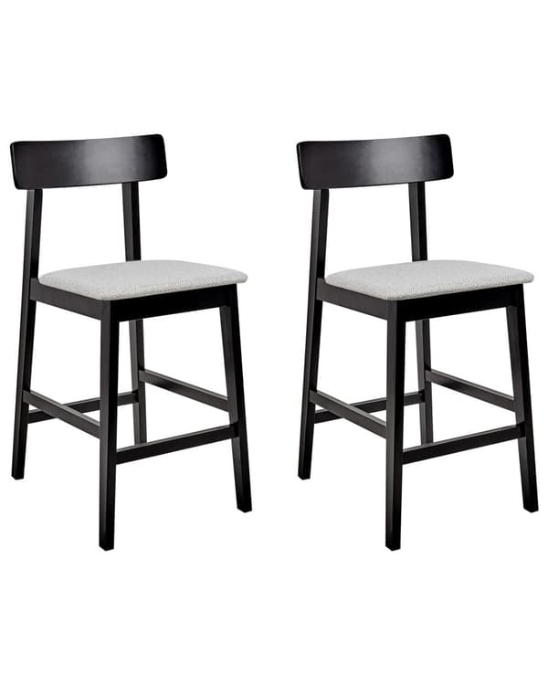Barstol Sort Træ Taupe Sæt af 2 Høje Køkkenstole med Ryglæn til Barbord og Køkkenø Klassisk Design