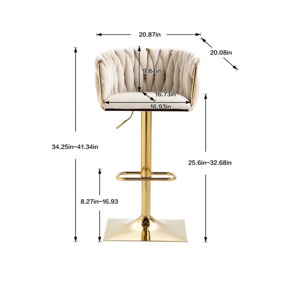 Rootz Vintage baarijakkara - Retro Elegance - Moderni mukavuus - Ergonominen tuki - 53 cm x 51 cm x 87 cm - Helppo koota - Norsunluunvärinen samettimu