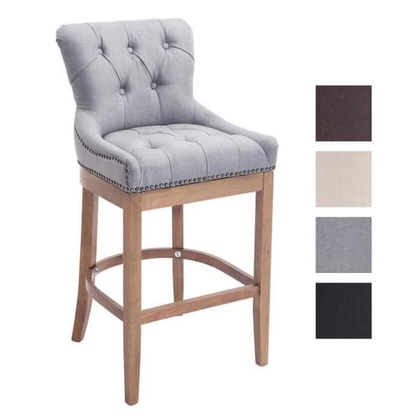 Barstol - CLP - BUCKINGHAM - Ljus antik trä - 100% polyester tyg - Tjock stoppning