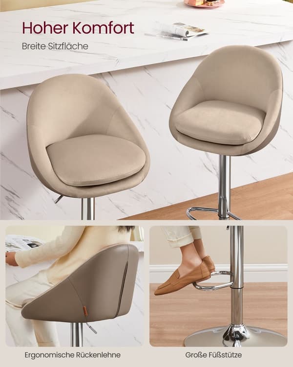 Barstol - Uppsättning av 2 - höjdjusterbar - Camelbruin & Silver Grey