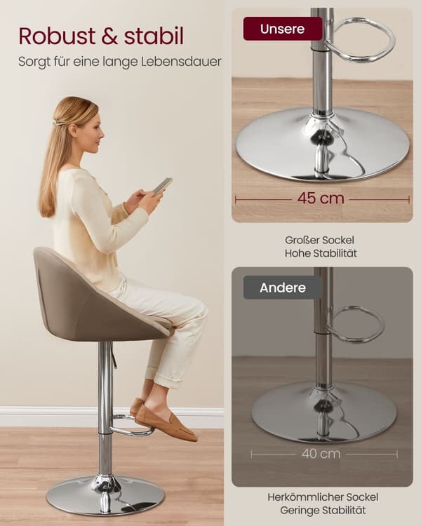 Barstol - Uppsättning av 2 - höjdjusterbar - Camelbruin & Silver Grey