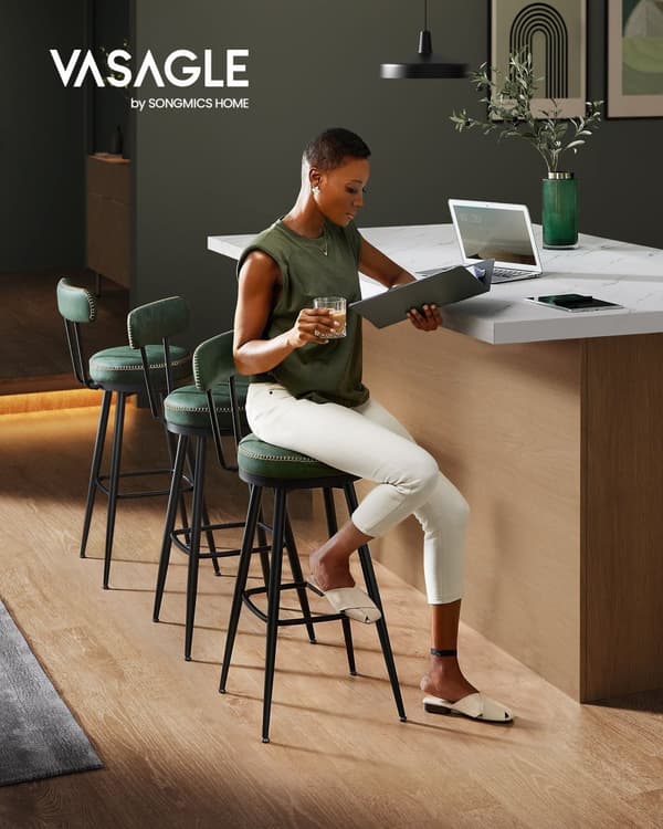 Ekho Collection - Barstole Sæt på 2 med roterende ryglæn, Forest Green