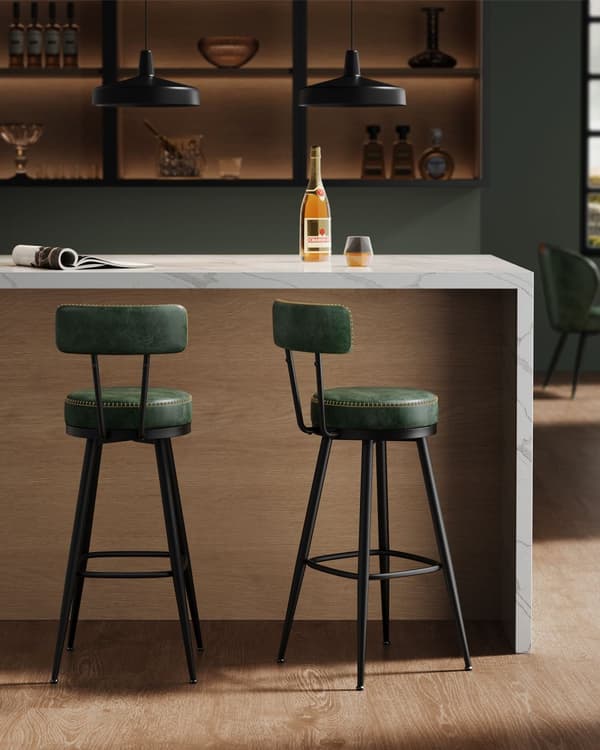 Ekho Collection - Barstole Sæt på 2 med roterende ryglæn, Forest Green