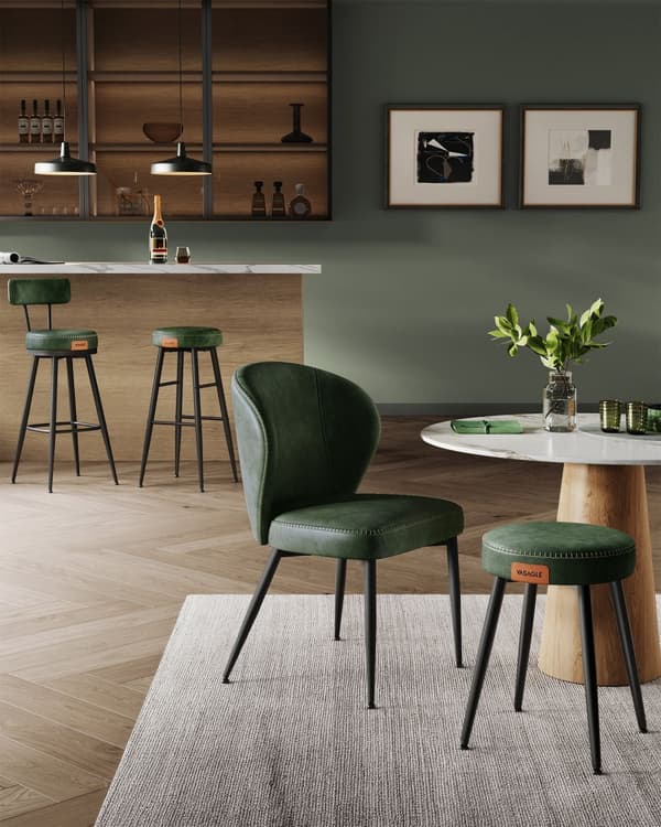 Ekho Collection - Barstole Sæt på 2 med roterende ryglæn, Forest Green
