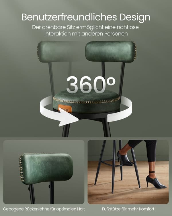 Ekho Collection - Barstole Sæt på 2 med roterende ryglæn, Forest Green