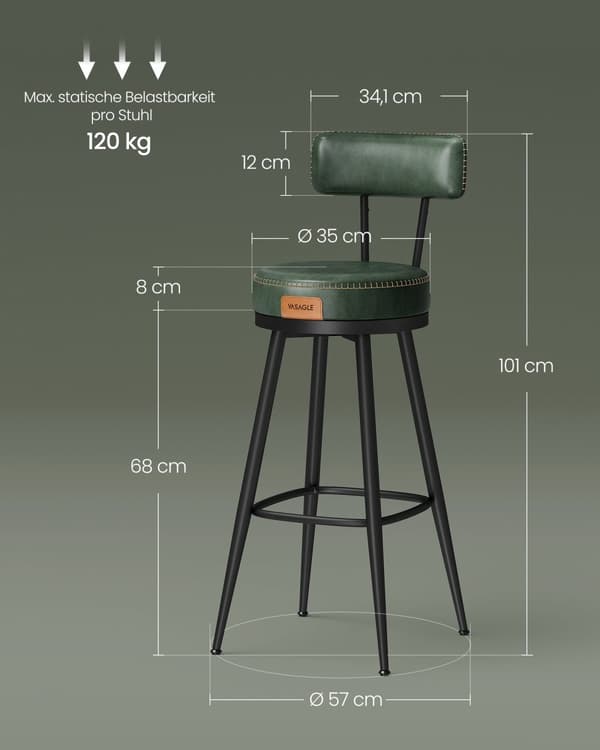 Ekho Collection - Barstole Sæt på 2 med roterende ryglæn, Forest Green
