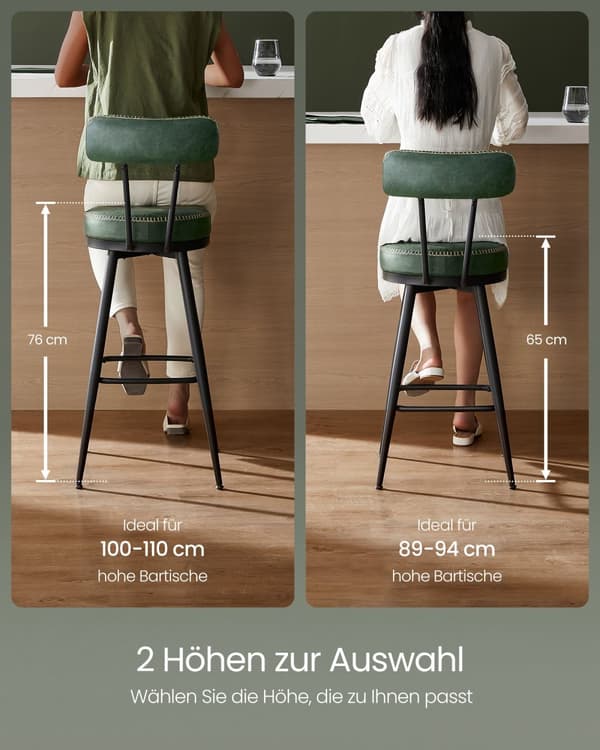 Ekho Collection - Barstole Sæt på 2 med roterende ryglæn, Forest Green