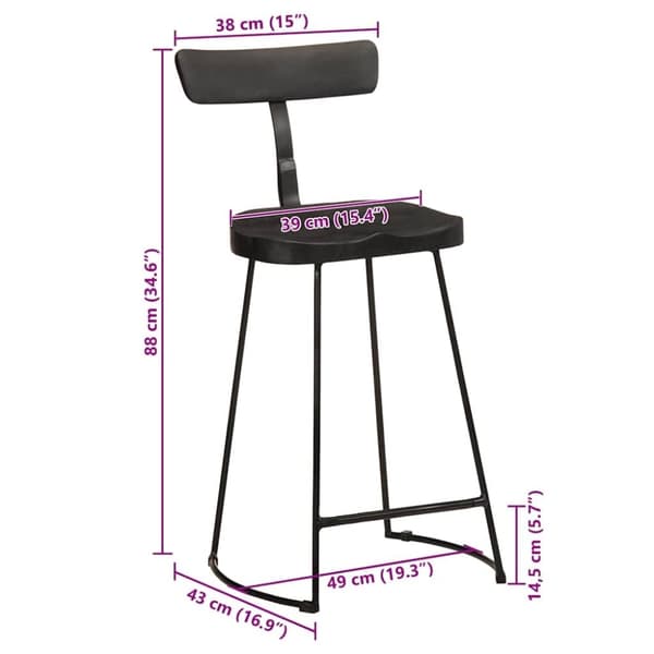 vidaXL Barkrakker 2 stk svart 49x43x88 cm heltre mango