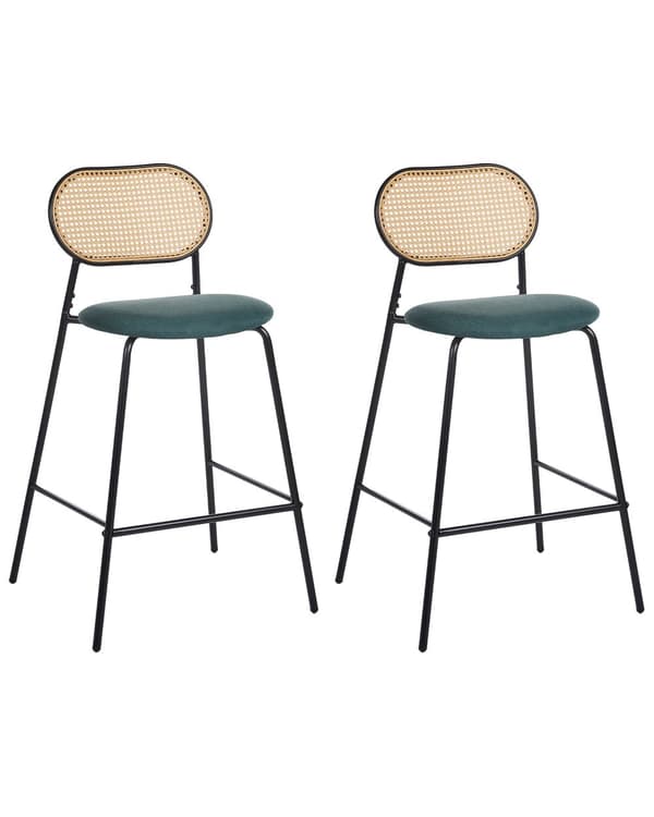 Barstole Sort Metal Sæt af 2 Høj Køkkenstole Retro Rund Ryglæn Fodstøtte Design Counterstol til Barbord Rørflet Stole til Køkkenø
