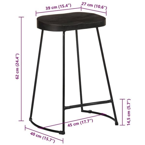 vidaXL Baarijakkarat 2 kpl musta 45x40x62 cm täysi mangopuu