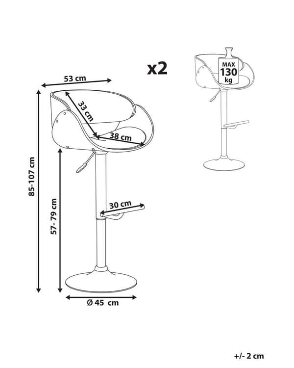 Barstolar 2-pack Mörkt Trä med Svart Konstläder Sits Fotpallar Svängbara Gaslift Justerbar Höjd Modern