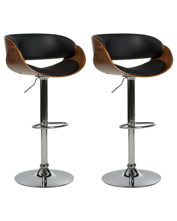 Barstolar 2-pack Mörkt Trä med Svart Konstläder Sits Fotpallar Svängbara Gaslift Justerbar Höjd Modern