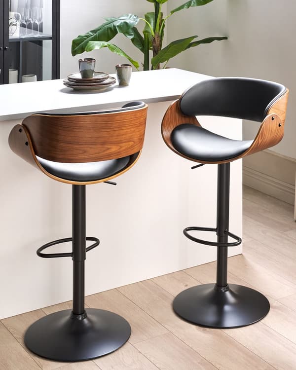 Barstolar 2-pack Mörkt Trä med Svart Konstläder Sits Fotpallar Svängbara Gaslift Justerbar Höjd Modern
