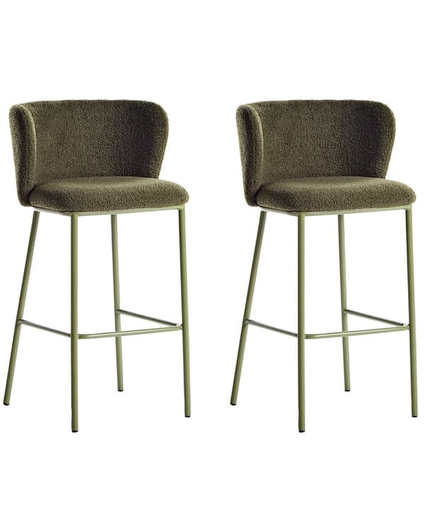 Sett med 2 Spisestoler Grønn Boucle Svarte metallben Uten armlener Buet form Moderne design Kjøkken Spisestue