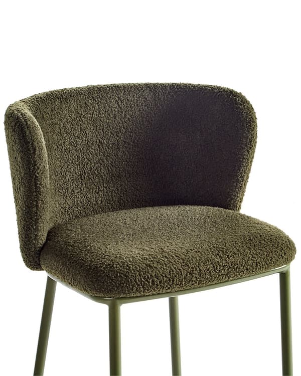 Sett med 2 Spisestoler Grønn Boucle Svarte metallben Uten armlener Buet form Moderne design Kjøkken Spisestue
