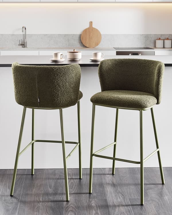 Sett med 2 Spisestoler Grønn Boucle Svarte metallben Uten armlener Buet form Moderne design Kjøkken Spisestue