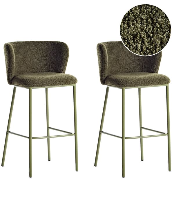 Sett med 2 Spisestoler Grønn Boucle Svarte metallben Uten armlener Buet form Moderne design Kjøkken Spisestue