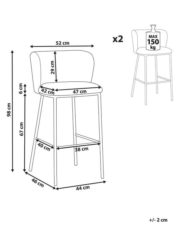 Barstole Grøn Boucle Sæt af 2 Høj Køkkenstole Retro Buet Ryglæn Design Fodstøtte Counterstol til Barbord Stole til Køkkenø
