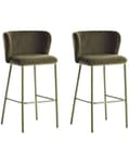 Miniatyrbillede 4 af 11: Barstole Grøn Boucle Sæt af 2 Høj Køkkenstole Retro Buet Ryglæn Design Fodstøtte Counterstol til Barbord Stole til Køkkenø