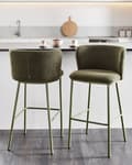 Miniatyrbillede 2 af 11: Barstole Grøn Boucle Sæt af 2 Høj Køkkenstole Retro Buet Ryglæn Design Fodstøtte Counterstol til Barbord Stole til Køkkenø