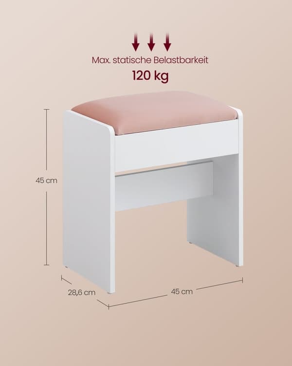 Rootz Velvet Toiletbord skammel - Makeup taburet - Soveværelses toiletstol - Spånplade - High Density Skum - 28,6 cm x 45 cm x 45 cm