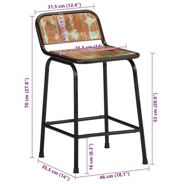 vidaXL barstole 4 stk. 46x35,5x70 cm massivt genbrugstræ