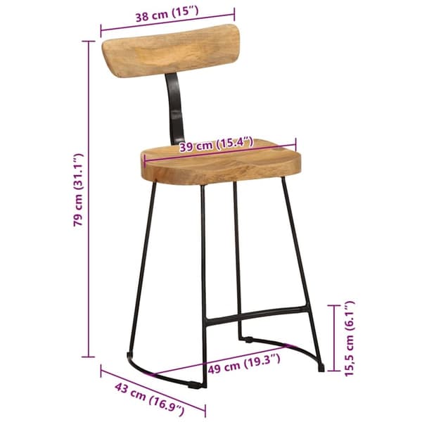 vidaXL Barkrakker 2 stk 49x43x79 cm heltre mango