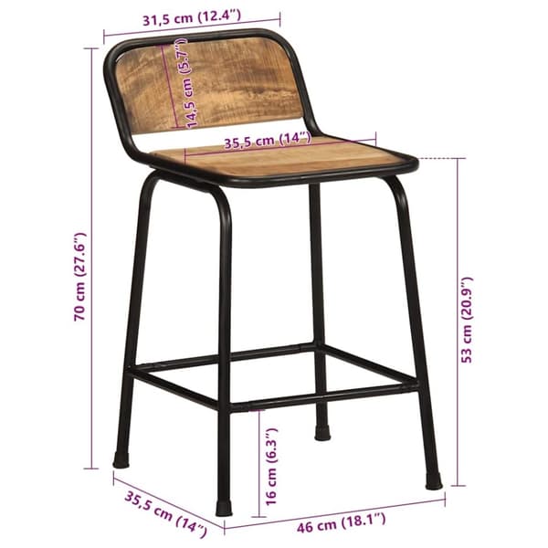 vidaXL Barkrakker 2 stk 46x35,5x70 cm grovt heltre mangotre