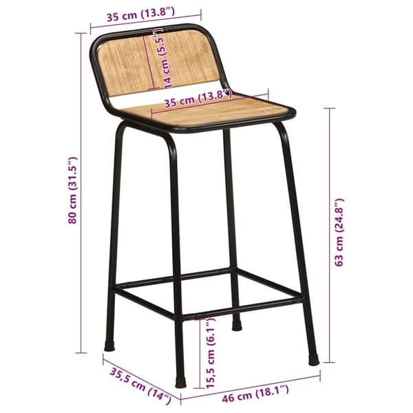vidaXL Barkrakker 2 stk 46x35,5x80 cm grovt heltre mangotre