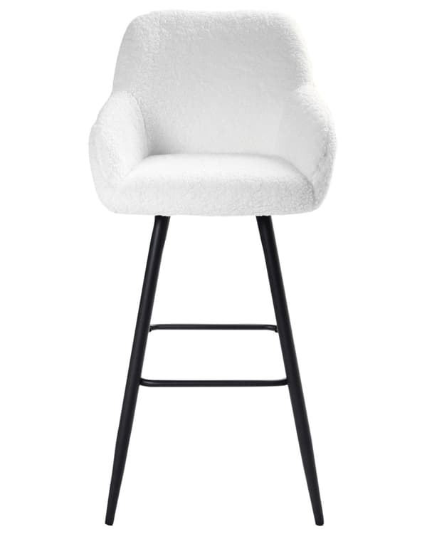 Sæt med 2 barstole Off-White Boucle Teddy Fabric Polstret med arme Ryglæn Sorte metalben