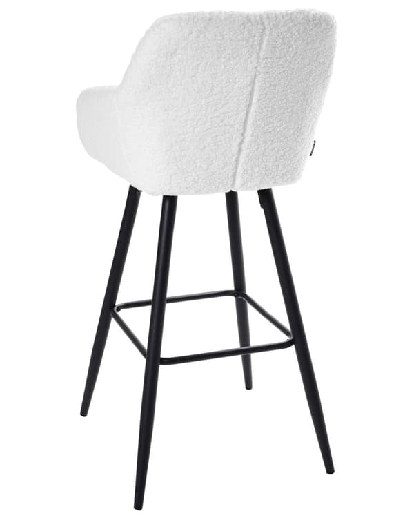 Sæt med 2 barstole Off-White Boucle Teddy Fabric Polstret med arme Ryglæn Sorte metalben