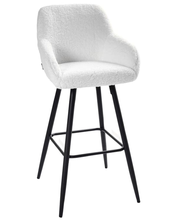 Sæt med 2 barstole Off-White Boucle Teddy Fabric Polstret med arme Ryglæn Sorte metalben
